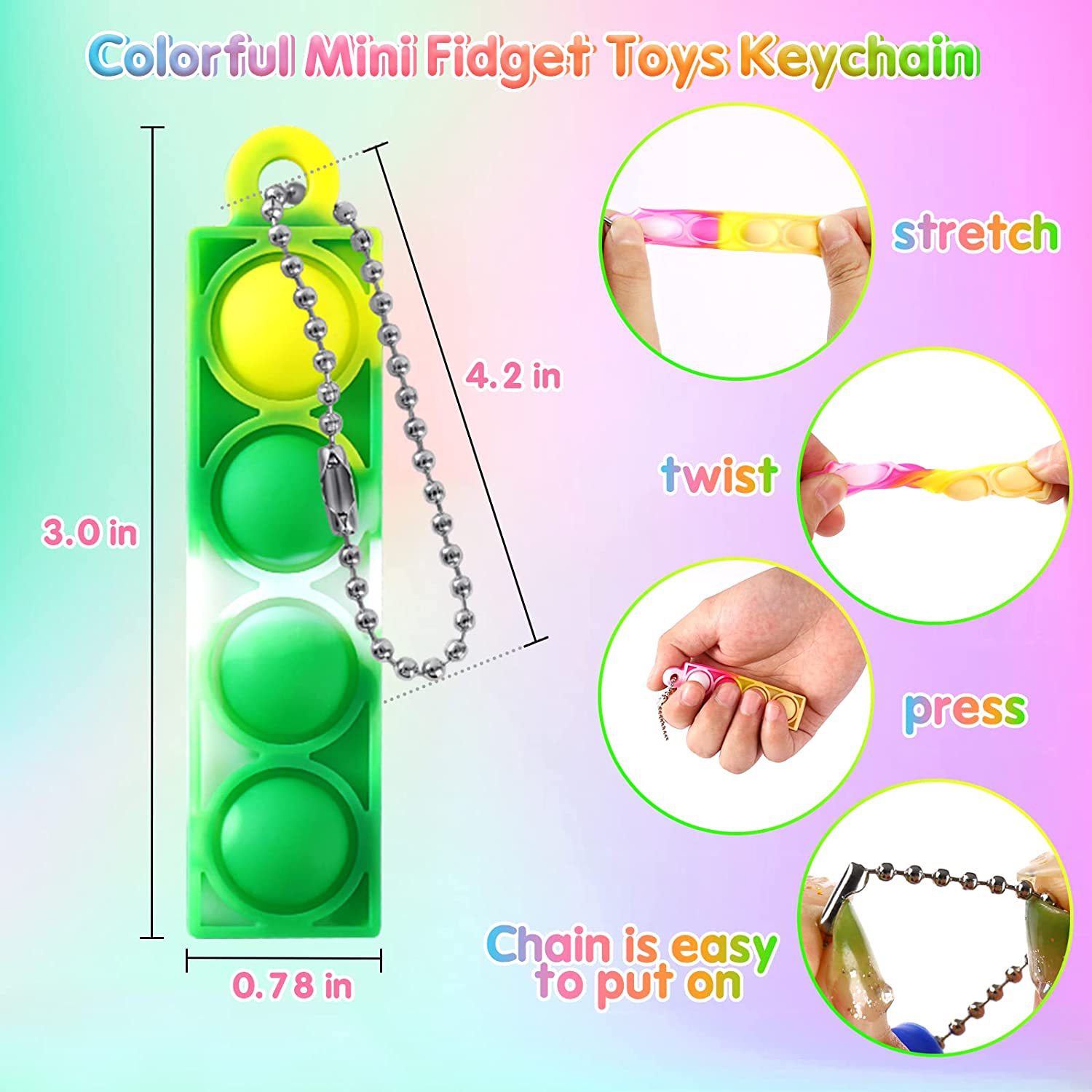 Rainbow Push Bubble Sensory Fidget Toys Keychain Autism Special Needs Stress Reliever Anxiety Relief Toy For Kids Birthday Party Gifts