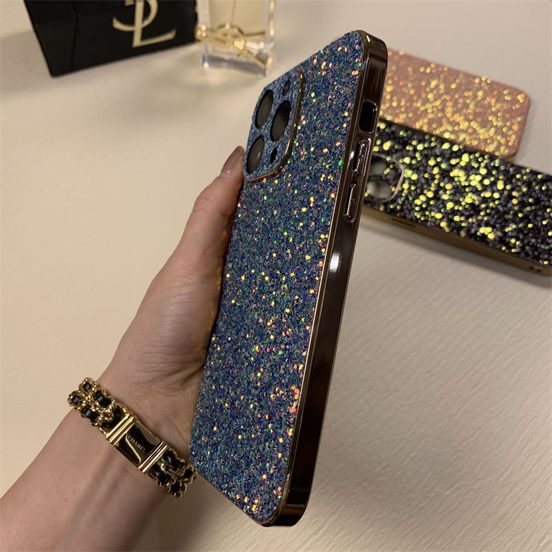 Custodia telefono con paraurti in TPU elettrolitico glitterato di lusso iPhone 14 Plus 12 13 Pro Max Shine Shell