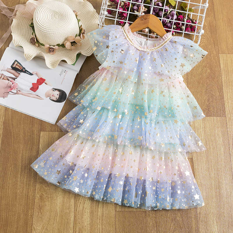 Girl's Dresses 2022 Girls New Children's Clothing Fashion Rainbow Color Cake Tutu kjol Säkad pentagram Y2303