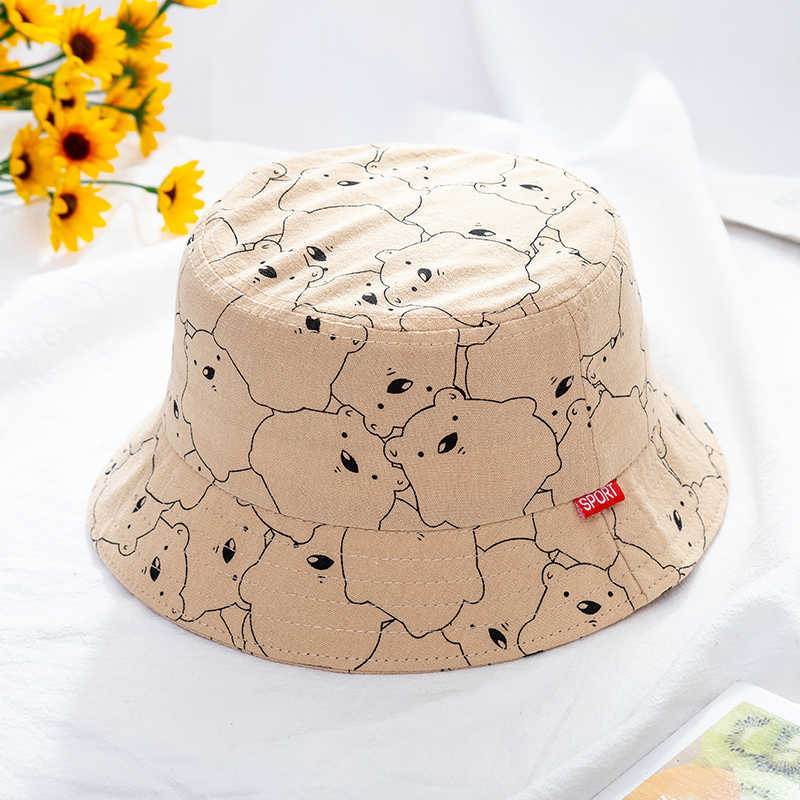 Wide Brim Hats New Children's Bucket Hats Cartoon Cute Bear Printing Cotton Soft Baby Kids Hat Girls Boys Casual Multicolor Panama Cap P230311