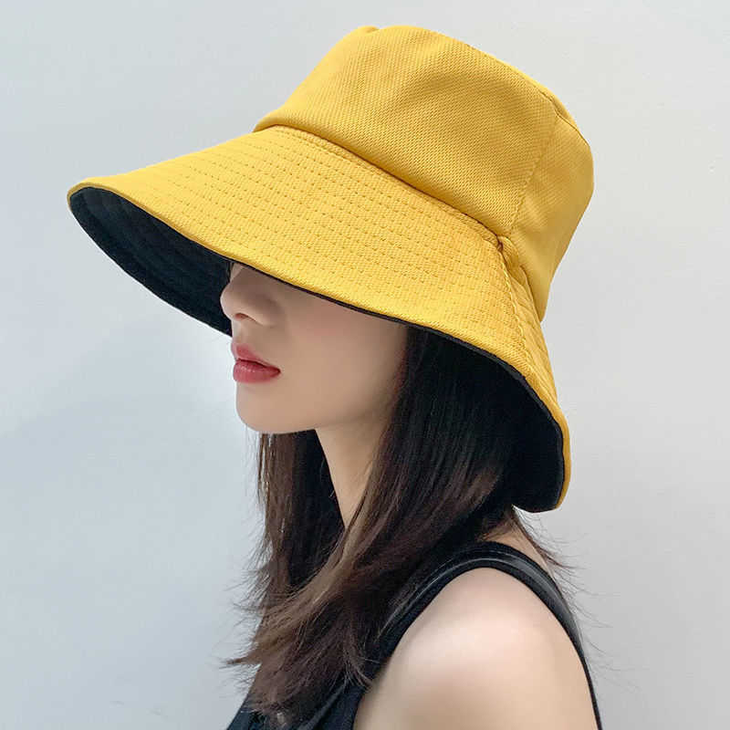 Wide Brim Hats Double-sided Foldable Bucket Hat for Women Girls Summer Sun Hat Fisherman Visor Cap Anti-UV Wide Brim Sunscreen Hats Cotton Caps P230327