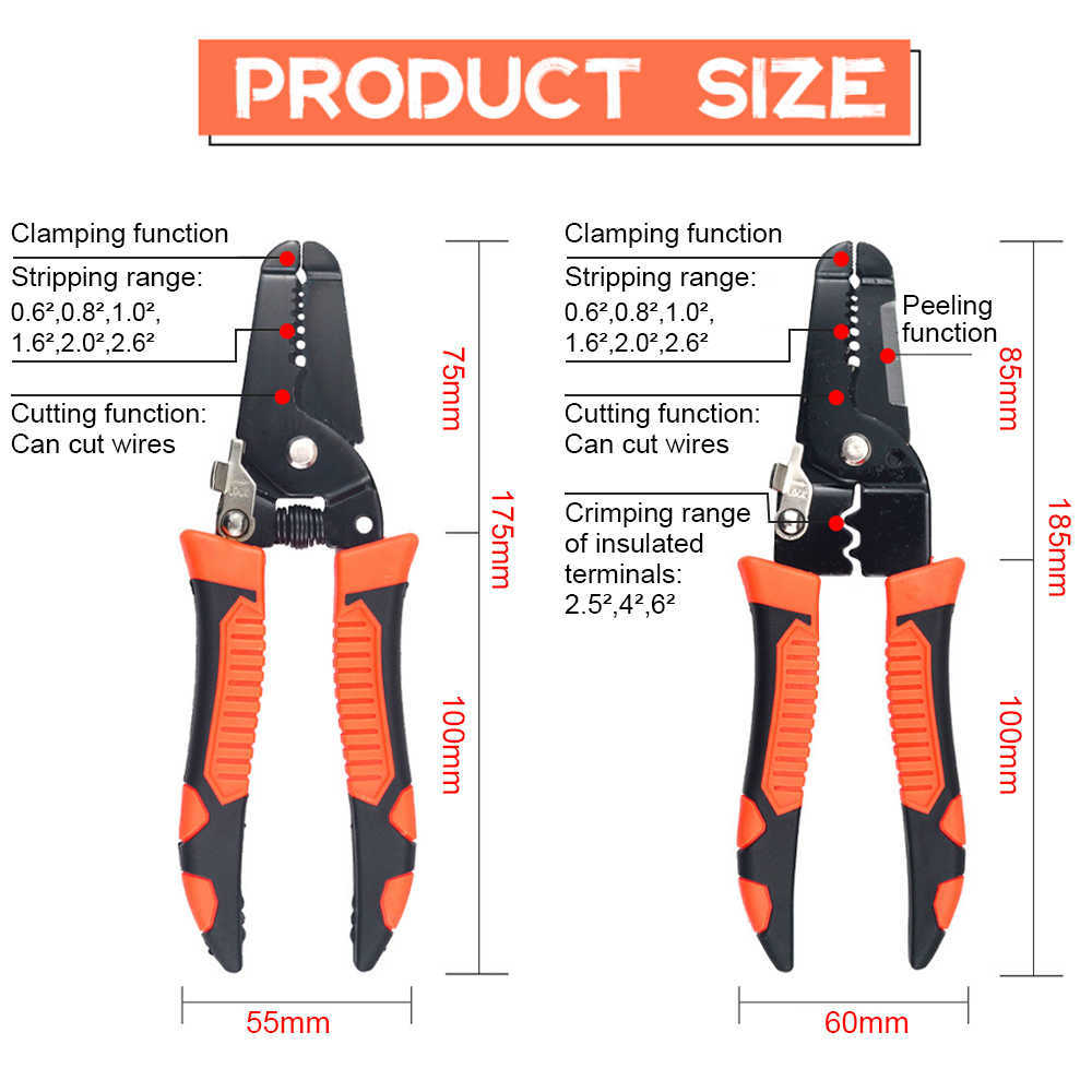 185mm Stripping Silpetme Pense Tel Striptizci Çok Fonksiyonlu Halka Crimpper Elektrikçi Soyma Ağ Kablo Araçları