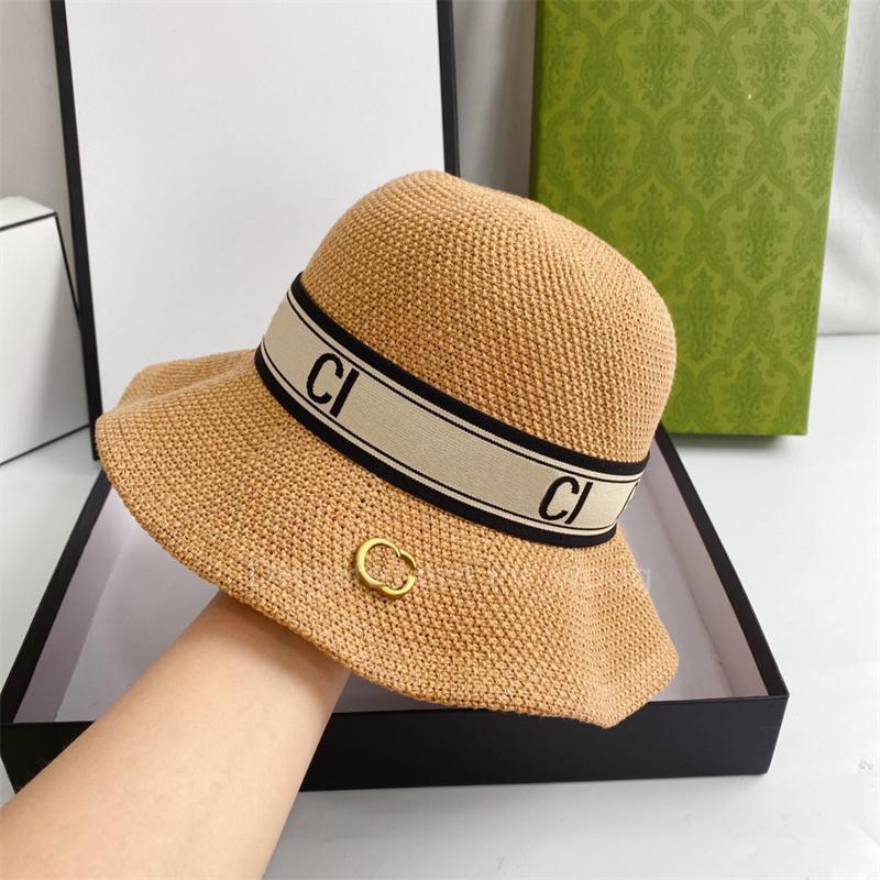 2023 Fashion straw hat Sun hat designer bucket hat men women Breathable summer resort sunscreen ice silk hemp wave hat