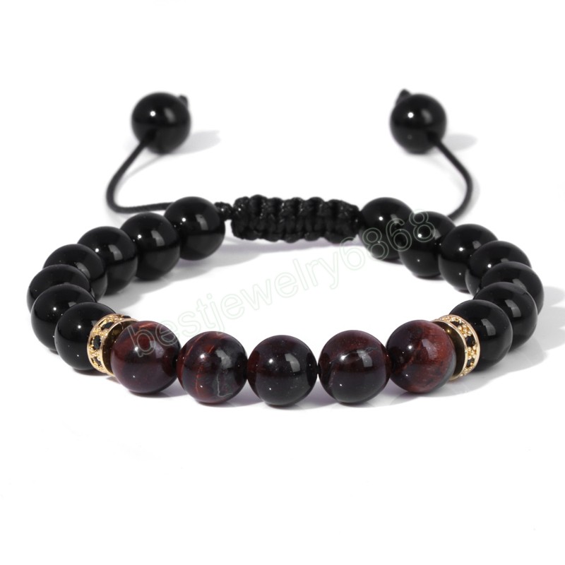 8 mm zwarte onyx kralen kralen armbanden voor vrouwen mannen verstelbare tijger eye natuursteen gevlochten armband vintage sieraden homme