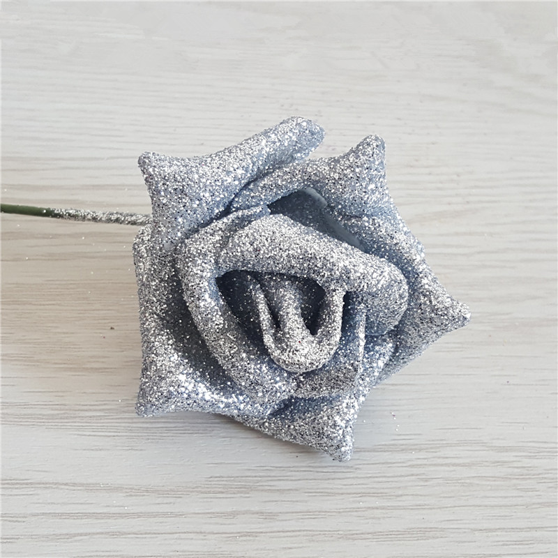 pianka Rose sztuczne kwiaty z 6 -calową łodygą Blingbling Fałszywe dekoracyjne róże Walentynki dekoracja