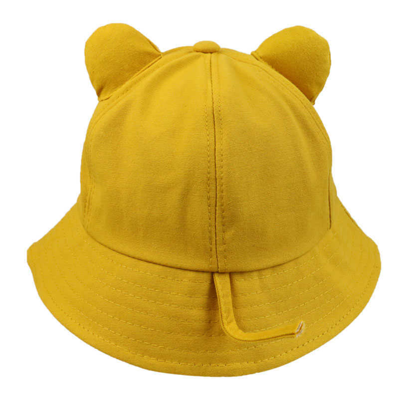 Wide Brim Hats FOXMOTHER New Cute Fashion Yellow Pink Solid Color Cat Ears Bucket Hat Women Korean P230311