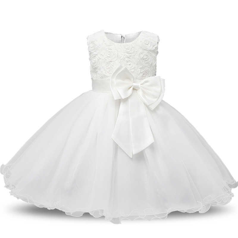 Vestidos da menina laço branco flor meninas casamento cerimônias formais vestido de baile crianças roupas menina aniversário batismo vestido