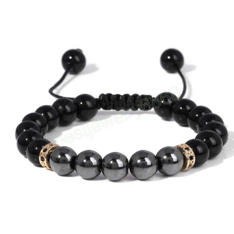 8mm Noir Onyx Perles Bracelets Perlés Pour Femmes Hommes Réglable Oeil De Tigre Pierre Naturelle Tressé Bracelet Vintage Bijoux Homme