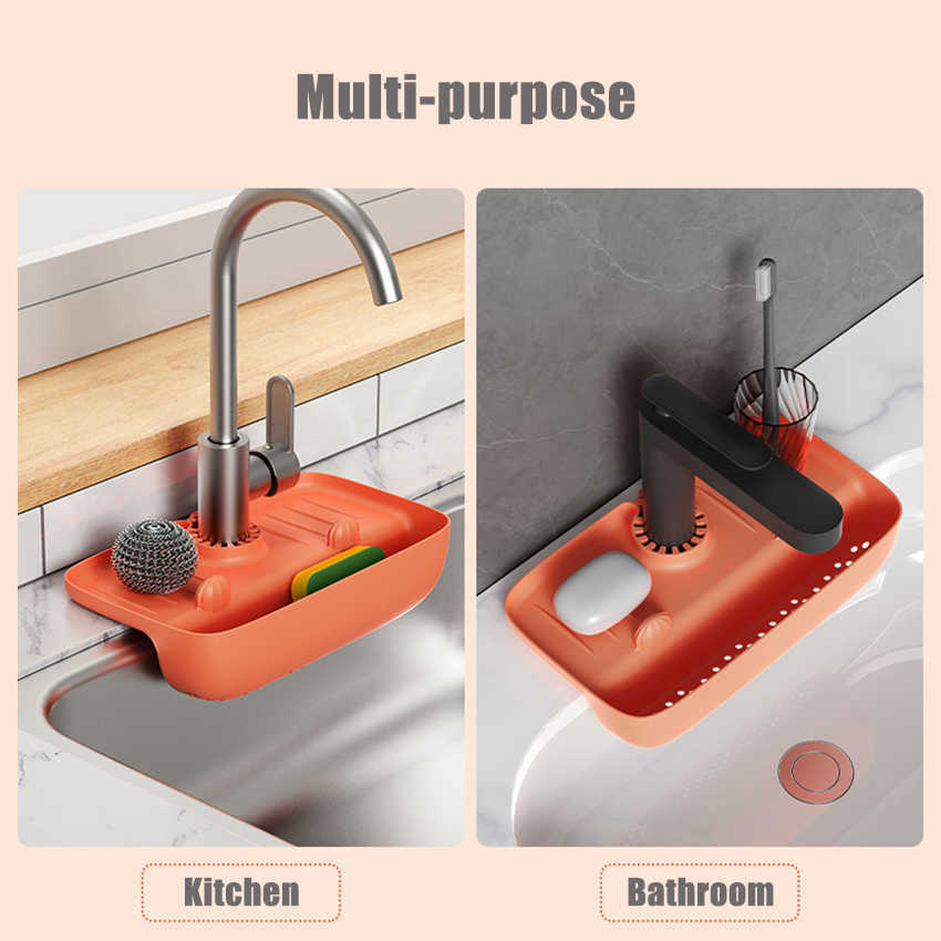 New Silicon Sink Drainer Kitchen Faucet Sponge Rag Holder Rack Anti-splash Storage Stand Bathroom Soap Organizer Shelf Drying Rack