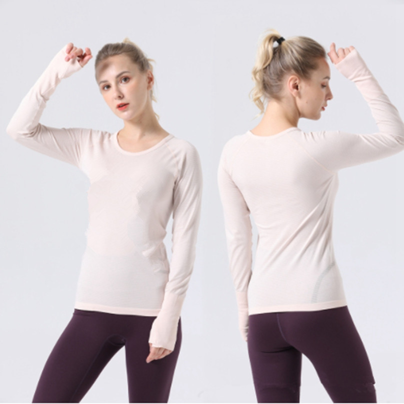 T-shirt da yoga slim fit senza cuciture a maniche lunghe da yoga da donna Fitness RunningSports Crop Top Camicette da palestra da donna Abbigliamento sportivo