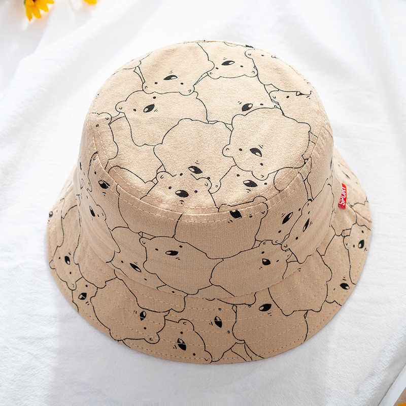 Wide Brim Hats New Children's Bucket Hats Cartoon Cute Bear Printing Cotton Soft Baby Kids Hat Girls Boys Casual Multicolor Panama Cap P230311