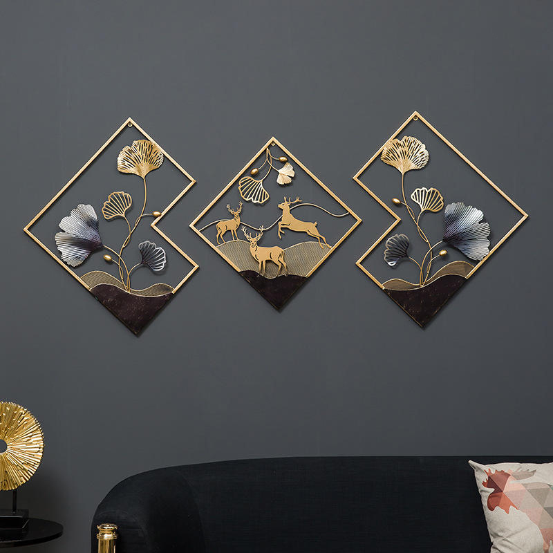 Decoratieve objecten moderne metalen ambachten abstract creativiteit recht paneel splicing muur hangende decoratie woonkamer kan worden aangepast