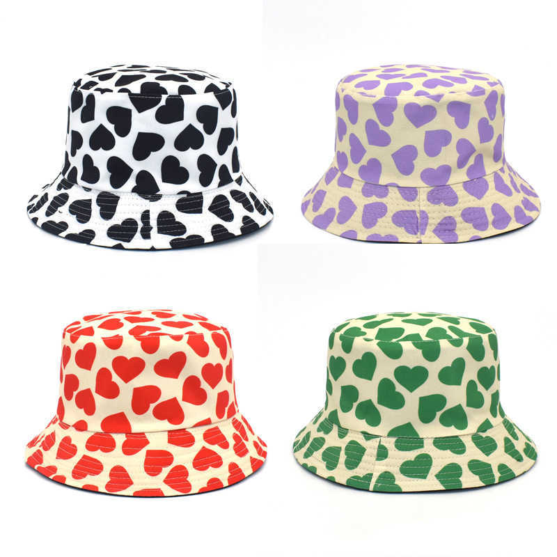 Wide Brim Hats Caluriri Cotton Cow Print Hat Korean Pop White Blk Bucket Hat Fisherman Hat Women Double-sided Basin Hat Men Summer Sun Hat P230311