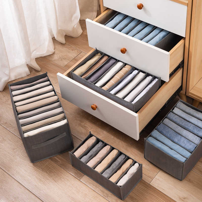 Cajas de almacenamiento Bins Closet Organizador Divisor Divisor Jeans Séter Séter Caja de almacenamiento Bras en espesas Azadas