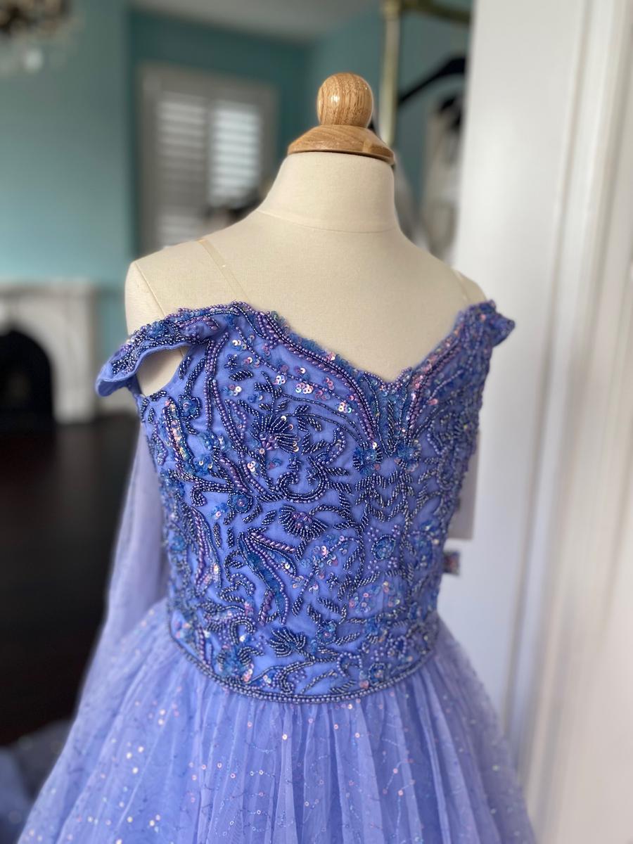 Periwinkle Sequin Girl Pageant Dress 2023 Cape Beading Ballgown Off-Shoulder Neck Little Kid Birthday Formal Party Gown Toddler Teens Preteen Sherr Lilac Pink Ivory