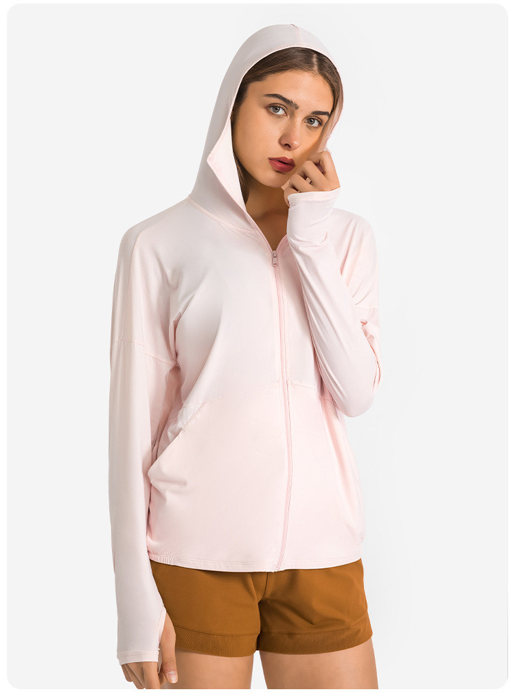 ll Womens Yoga Outfit Sun Protection Hoodies Long Sleeve Zipper Hooded Jacket Casual Shirts UPF 50 Sun Block Full Zip T-shirts Pockets For Summer LL6321