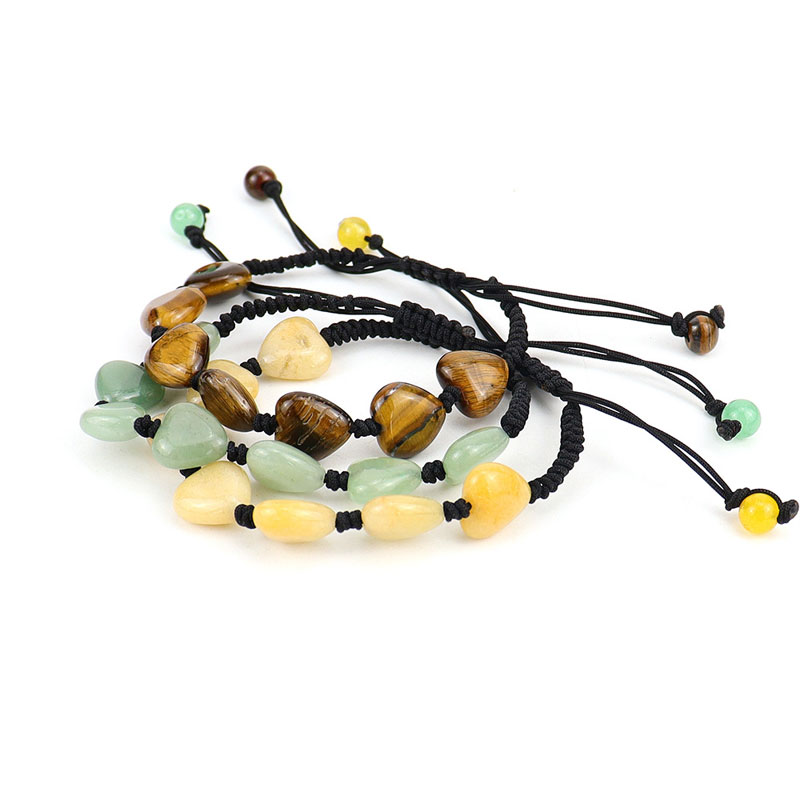 Pulseras con abalorios de corazón trenzado de cuerda hecha a mano con piedra de cristal Natural, joyería con cuentas de Yoga a la moda para mujeres y hombres