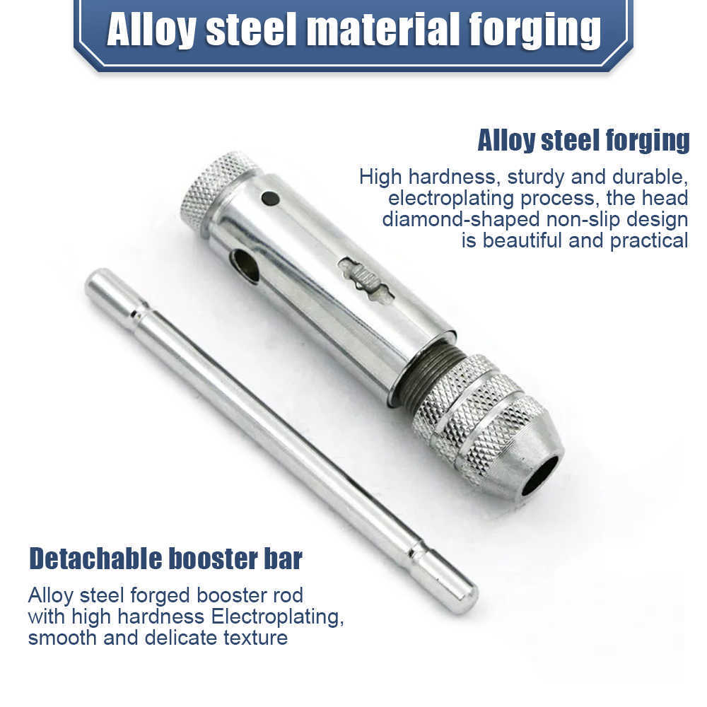 Chave de suporte de torneira de catraca de prata ajustável conjunto de ferramentas manuais com M3-M8 máquina rosca métrica plug em forma de t