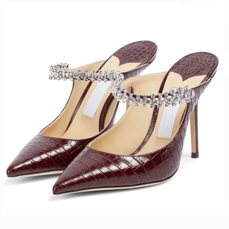 Pompe di moda sandali donne estate londinese bing 100 mm Italia puntata Slingback in cristallo Crystal Cadle Designer a strisce Designer Wedding Party High Heel Sandalo UE 35-43