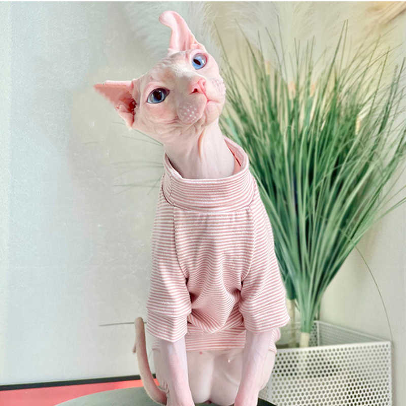 Katzenkostüme Baumwolle Sphinx Katze Hund Kleidung für kleine Welpen Haarlose Katze Sweatshirt Kleidung Streifen Haustier Kostüm Kätzchen Overall Herbst Winter AA230324