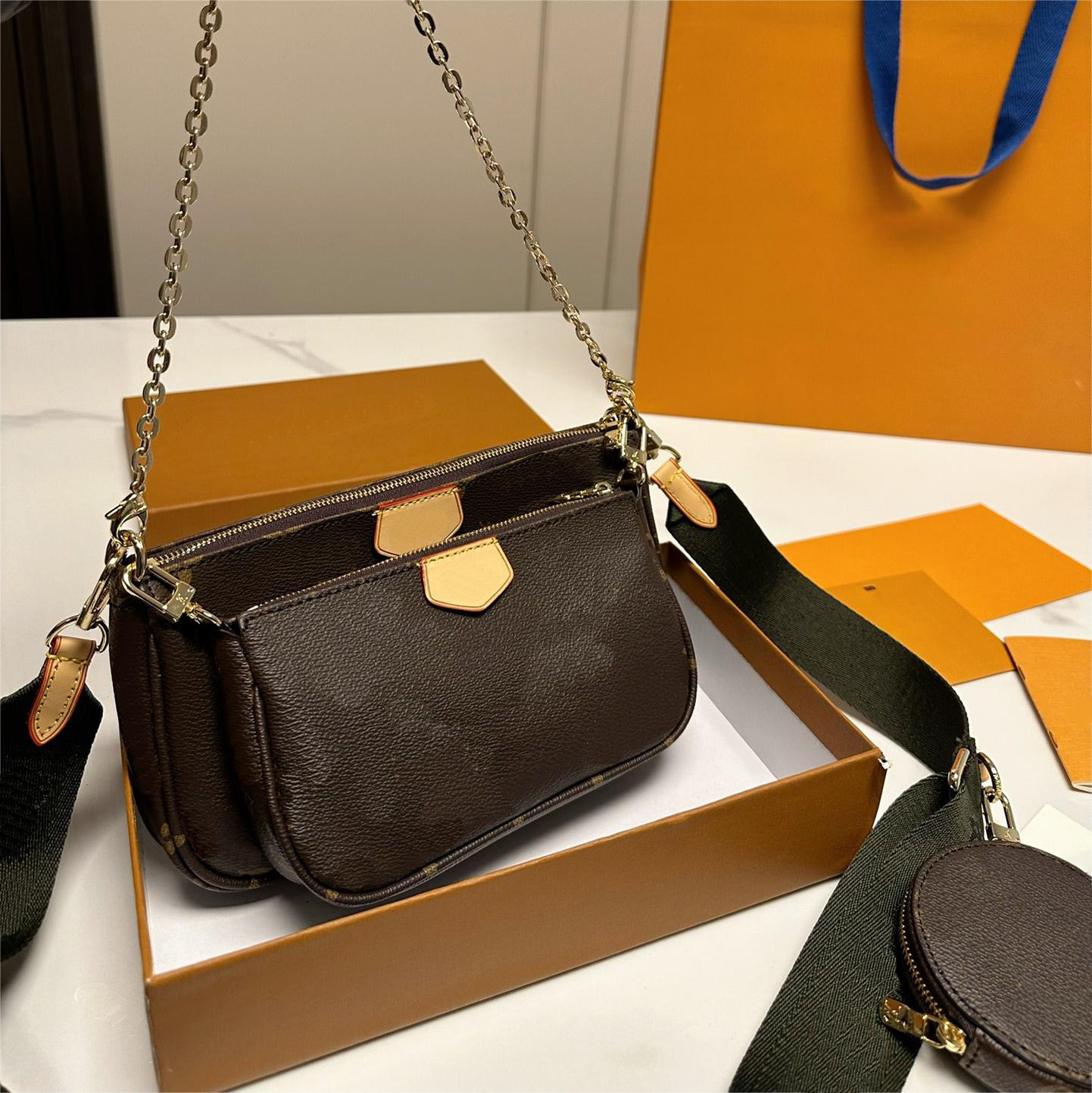 Дизайнерский кошелек роскошные сумочки держатель карт с перекрестным плечами кошельки кошелька Canvas Регулируемый и съемный ремешок 10A Высокое качество высокого качества
