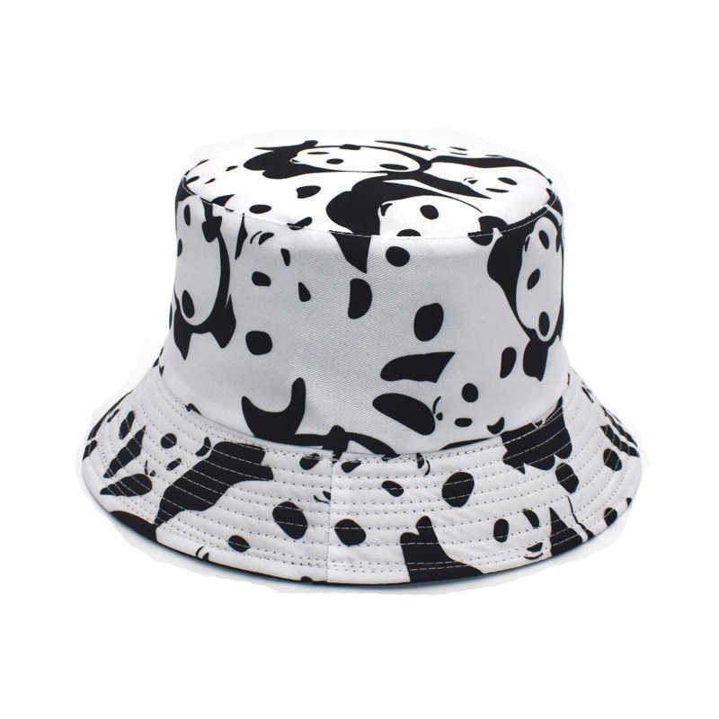 Wide Brim Hats Caluriri Cotton Cow Print Hat Korean Pop White Blk Bucket Hat Fisherman Hat Women Double-sided Basin Hat Men Summer Sun Hat P230311