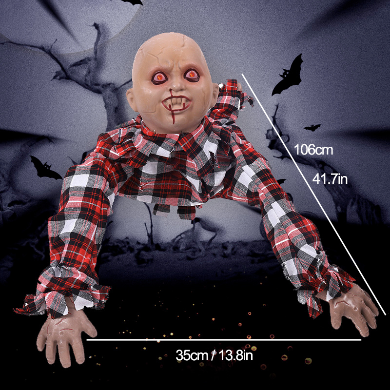 Electronic Plush Toys Halloween Electric Toy Creepy Female Male Ghost Prank Props Crawing Bloody Voice-activated Doll Ghost Festival Party Decoration 230325