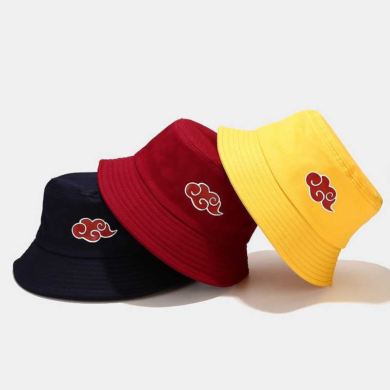 Wide Brim Hats Printed Bucket Hat Red Lucky Cloud Women Men Panama Bucket Cap Flat Visor Fisherman Hat Travel Sun Hat P230311