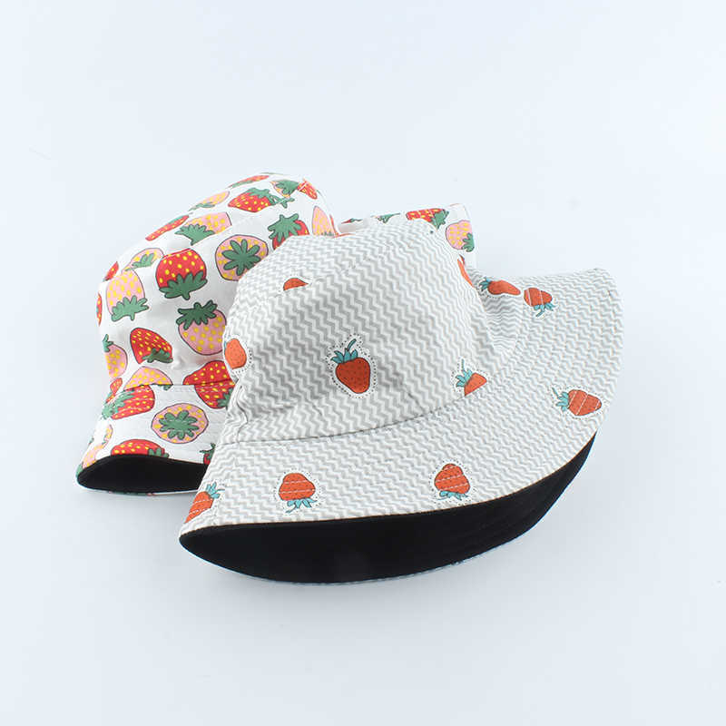 Wide Brim Hats Spring Summer Women Men Cotton Fishing Hat Hip Hop Cap Strawberry Panama Bucket Hat Sun Flat Top Fisherman Hats Caps Boonie Gift P230311