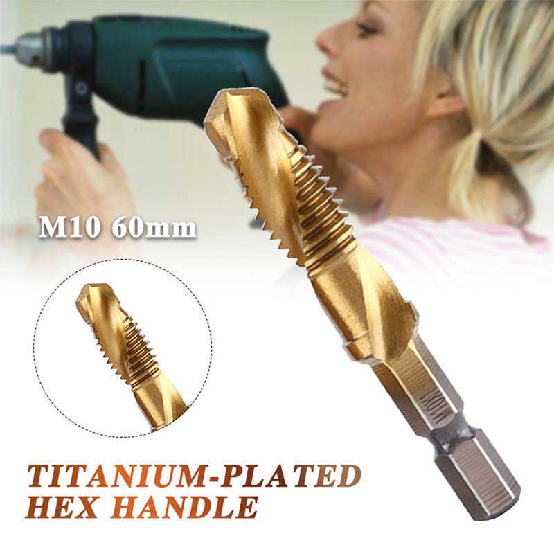 1/Tap Drill Bit Set Hex Shank Titanium Plated HSS Screw Thread Machine Compound M3 M4 M5 M6 M8 M10 Hand Tools