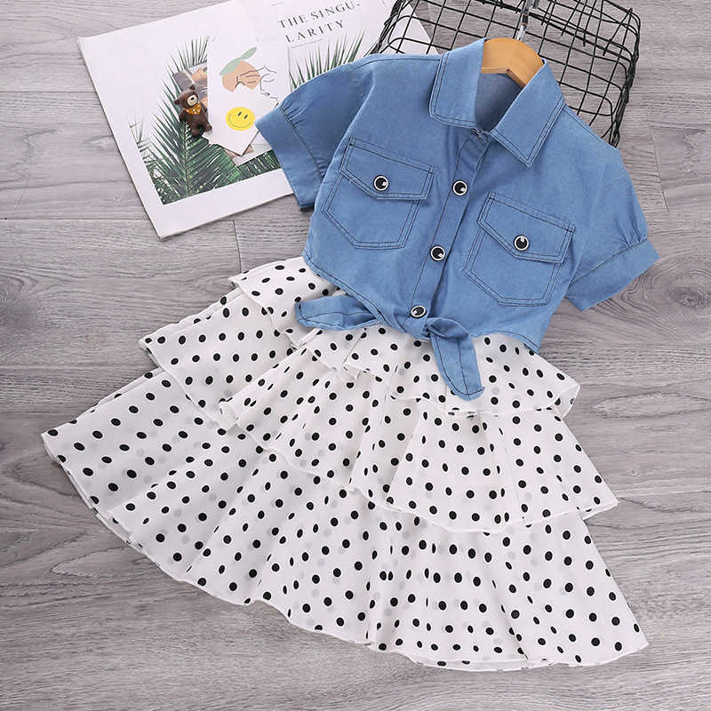 Robes de fille 2 pièces enfants pour filles élégante fronde princesse bleu denim veste 3-11 ans fille fleur été enfants vêtements