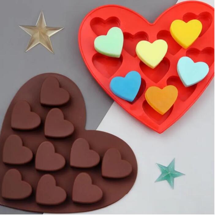 Silicone Cake Mould 10 Lattices Heart Shaped Chocolate Mold Baking DIY