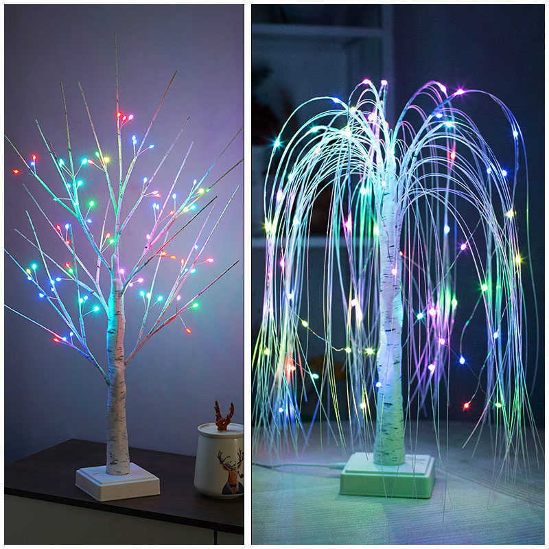 Nachtlichten Pasen Willow Night Light Led Birch Tree Gypsophila Kleurrijke boom Remote tafellamp voor thuis slaapkamer binnen decorat Nachtlichten P230325