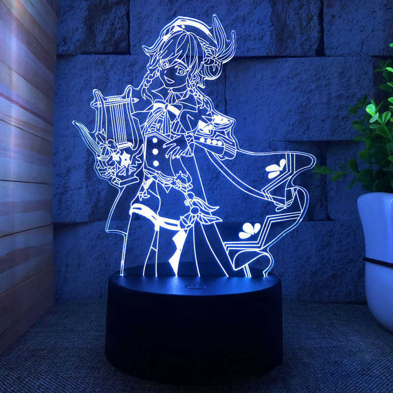 Nattljus 3D Akryl LED Night Light Genshin Impact Anime Figures Model Hu Tao Lamp RGB Touch Dekorativ bordslampa Xmas Nyårspresenter P230325