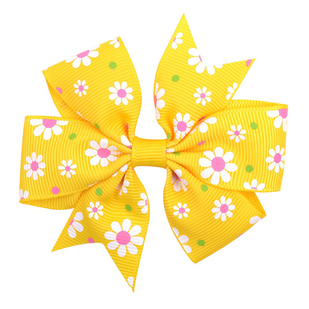 Fischschwanz-Bowknot-Haarnadel, Gänseblümchen-Sonnenblumen-Druck, Band-Haarschleifen, Haarnadel, Bobby-Pin-Haarspange, Mädchen-Haarspangen, modische Kopfbedeckung, Kinder-Kopf-Haar-Accessoires, 20 Farben