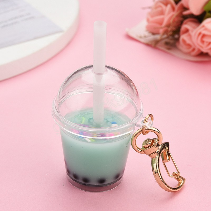 Kawaii Acrylic Boba Tea Keychains Simulation Mini Milk Bottle Pendant With Moon Key rings For Women Car Purse Bag Ornament