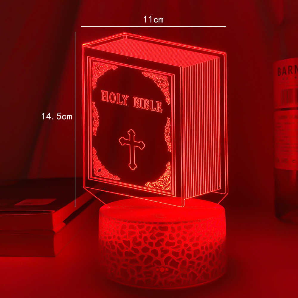 Gece Işıkları 3D Optik Akrilik Gece Işık Lamba Kitap Yatak Odası Dekoru için Kutsal Kitap Eşsiz Hıristiyan Hediye Dropship USB pil masası lambası P230325