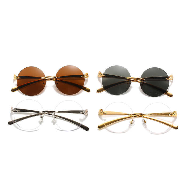 New designer sunglasses Men's Luxury Designer Women's Sunglasses rimless round decorative leopard head paint mirror leg personalized trend glasses