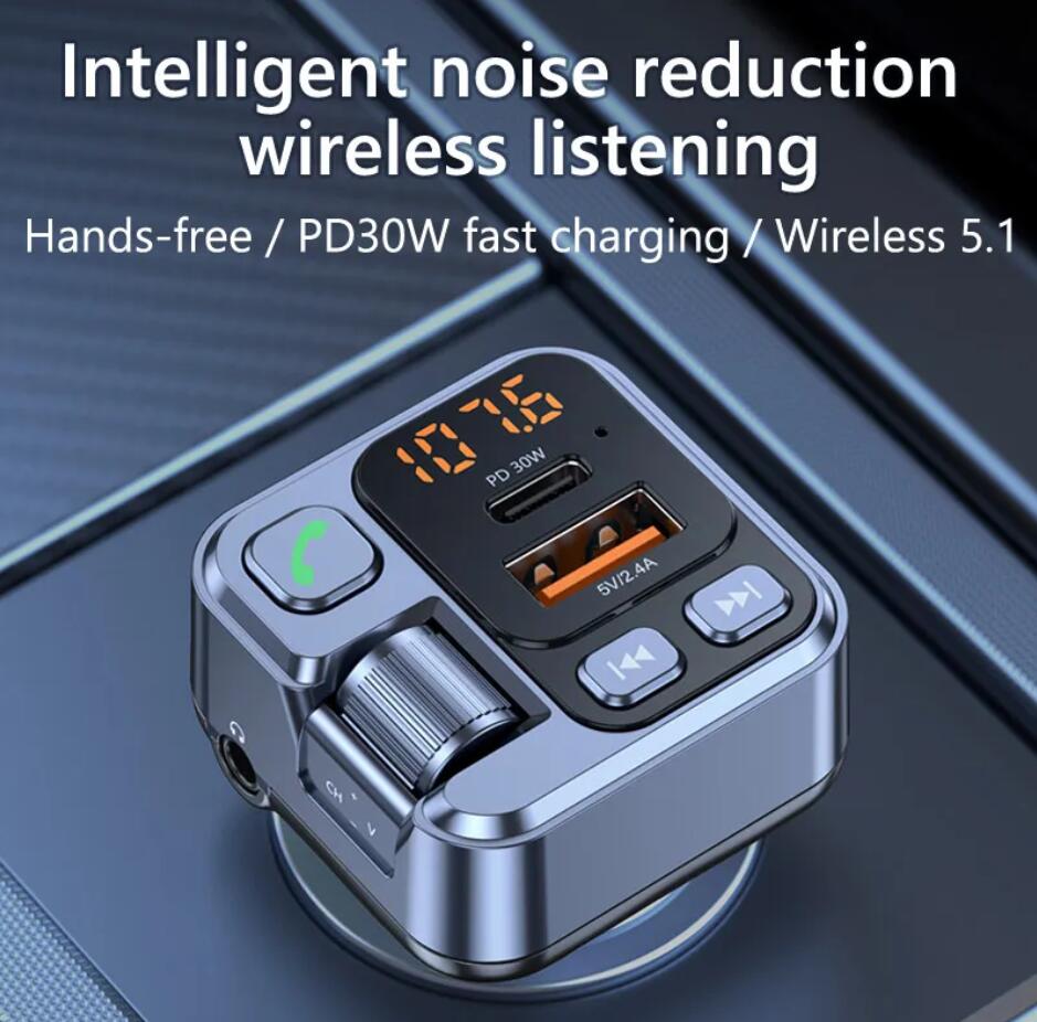 T16 C14 C15 G47 CAR FM Sändare Wireless Bluetooth 5.0 Handsfree Car Mp3 Kit Modulator Dual USB Type-C PD 30W QC3.0 Charger RGB Light