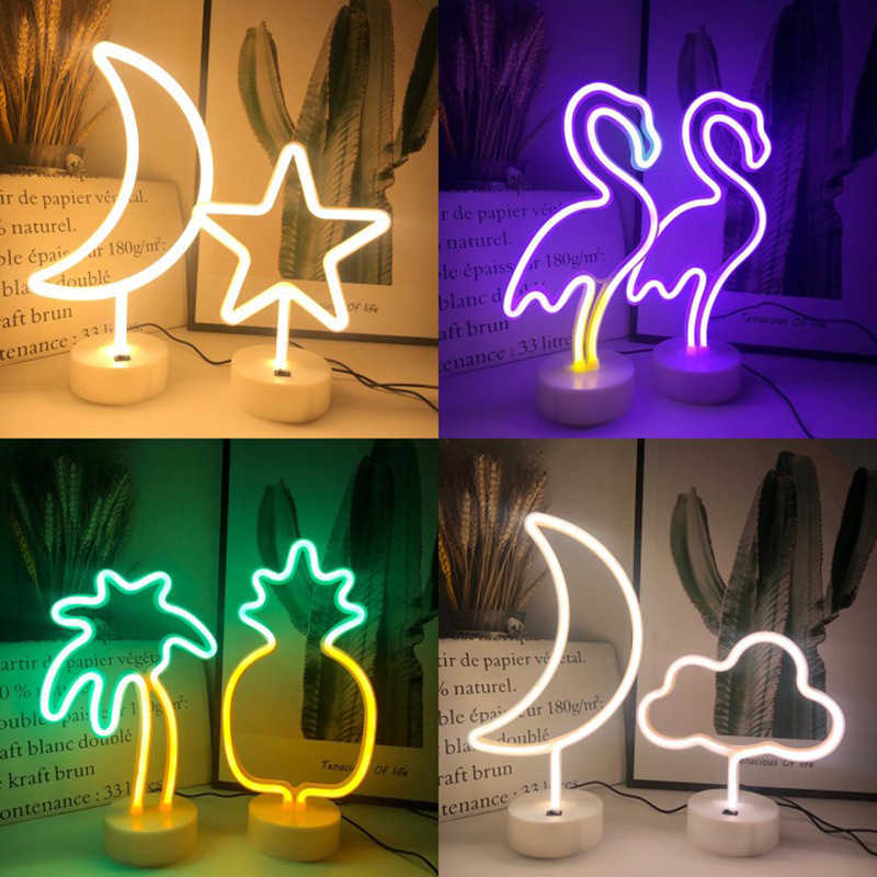 Luzes noturnas Partema neon LED LED Flamingo Pineappl Luz de noite led rosa colorida para decoração de quarto, sinal de neon papel de parede de natal neon lâmpada p230325