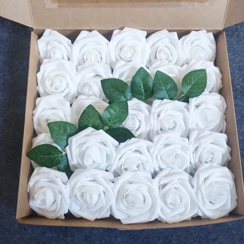 25st tillgängligt Flower Arch Wedding Bouquet Artificial Rose Head med stjälkar Silk Fake FLOWER PE FOAM ROSE BRUGDE DECED Wedding Decorations Home
