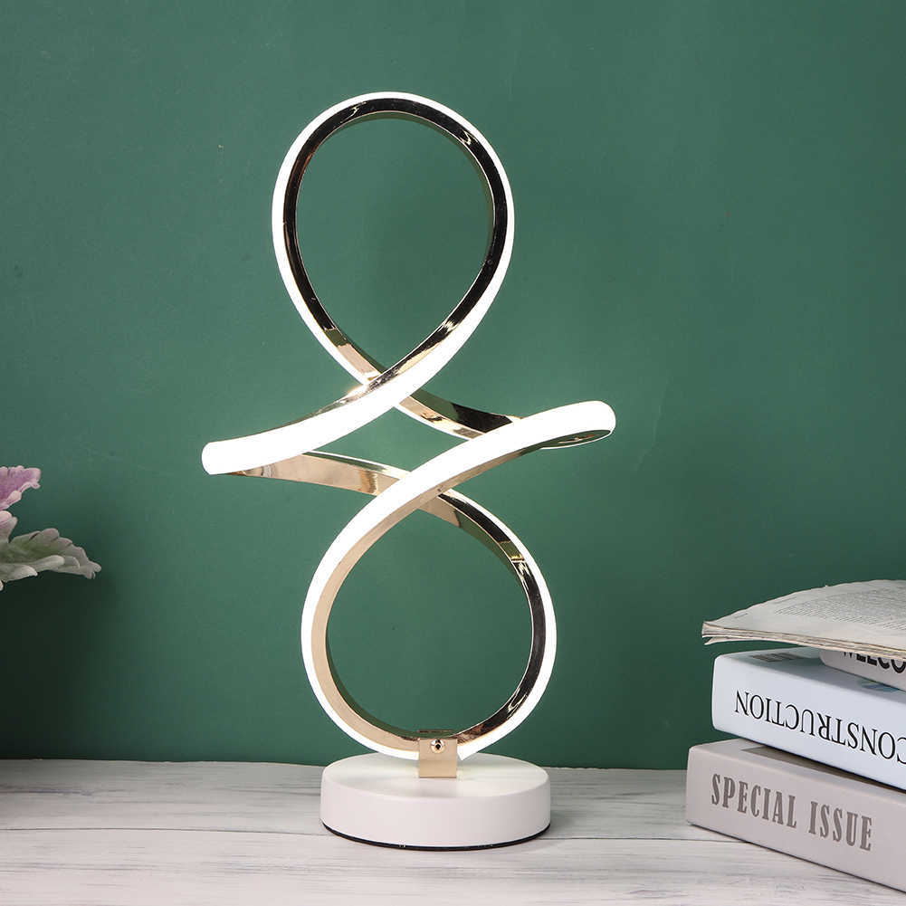 Desk Lamps Simple Modern Spiral LED Desk Lamp Acrylic Metal Curved Night Light Living Room Home Bedside Decorative Lighting Table Lamps P230412