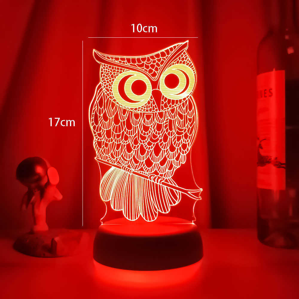 Nattljus 2022 Nyaste nattljus 3D LED Night Light Creative Dining Table Bedside Lamp Romantic Owl Lamp Children Home Decoration Gift P230325