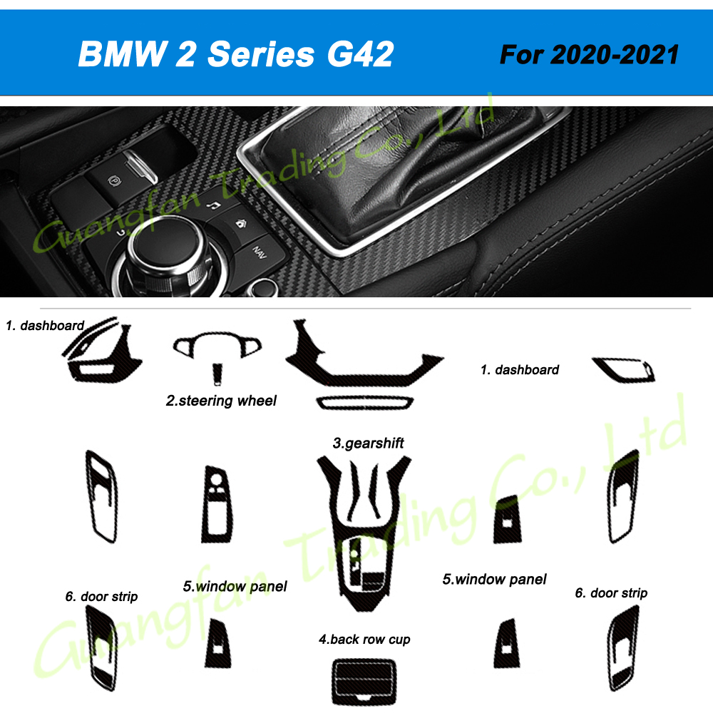 3D/5D Carbon Fiber Car Interior Center Console Cover Color Changing Gjutning klistermärke DECALS för BMW 2 Series G42 2020-2021