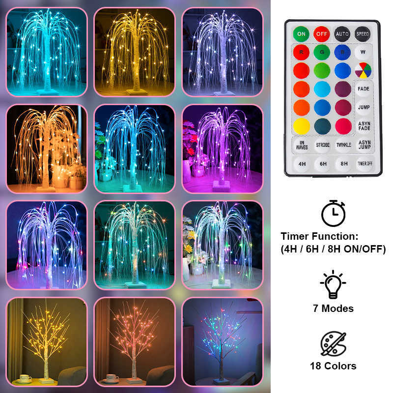 Nachtlichten Pasen Willow Night Light Led Birch Tree Gypsophila Kleurrijke boom Remote tafellamp voor thuis slaapkamer binnen decorat Nachtlichten P230325