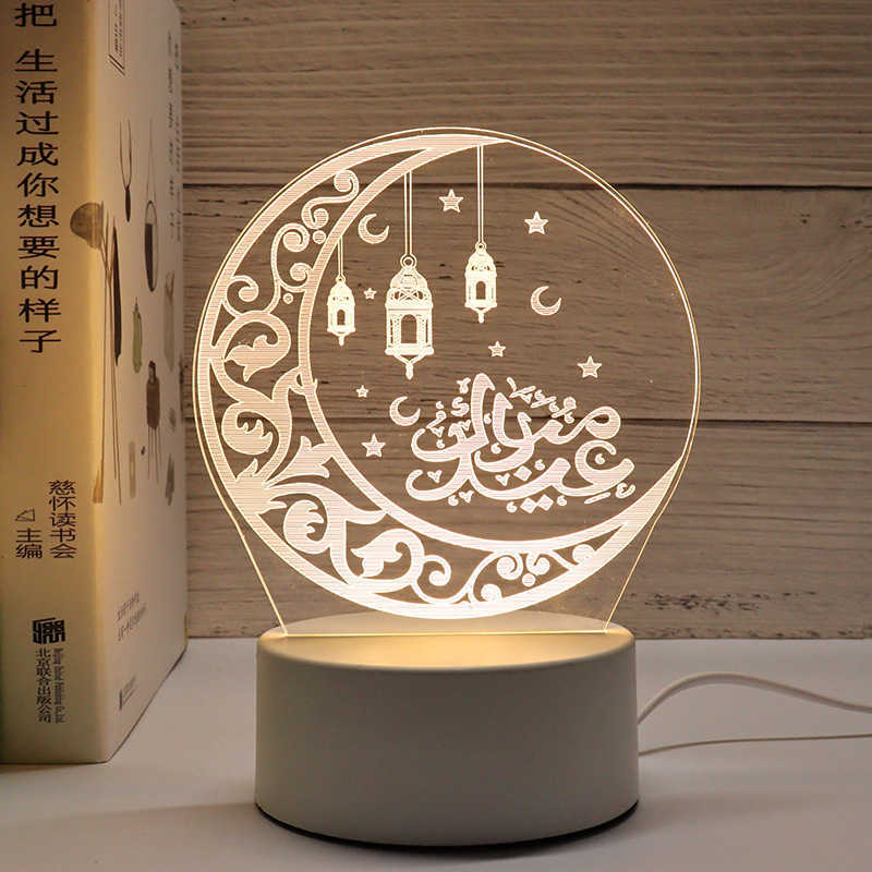 Veilleuses EID Mubarak Lampe Décorative USB Fonctionne LED 3D Veilleuse Musulman Ramadan Festival Table Ornements Chambre Décor EID Fournitures P230331