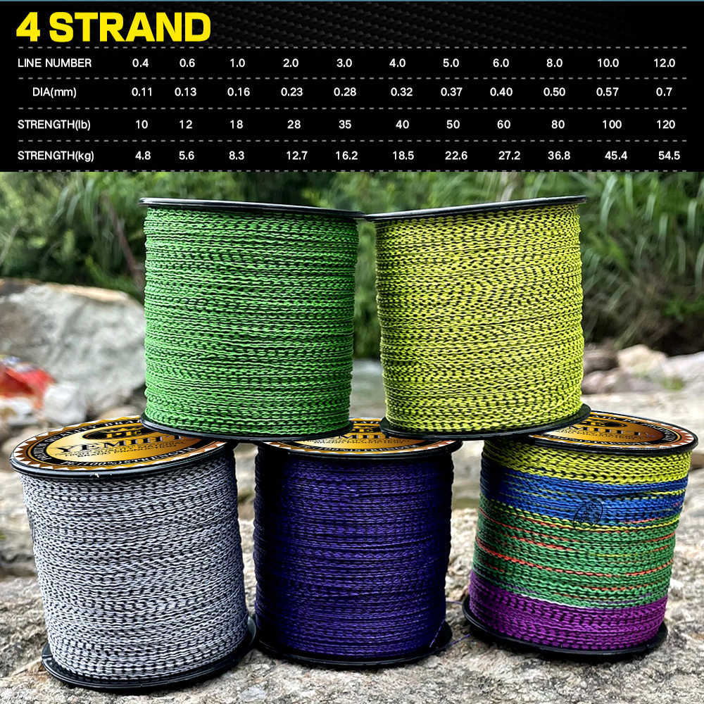 Acessórios de pesca Yemiht 4 Strands super forte Linha de pesca de PE de PE 0,11-0,5mm Multifilamentos Multifilamentos Invisível de 300m Trepa de trança Black10lb-80lb P230325