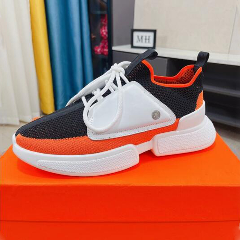 Fashion Men Dress Shoes Senior Bouncing Soft Bottom Running Sneakers Italy Classic Elastic Band Low Top Calfskin & Mesh Designer Breathable Casual Trainer Box EU 38-44