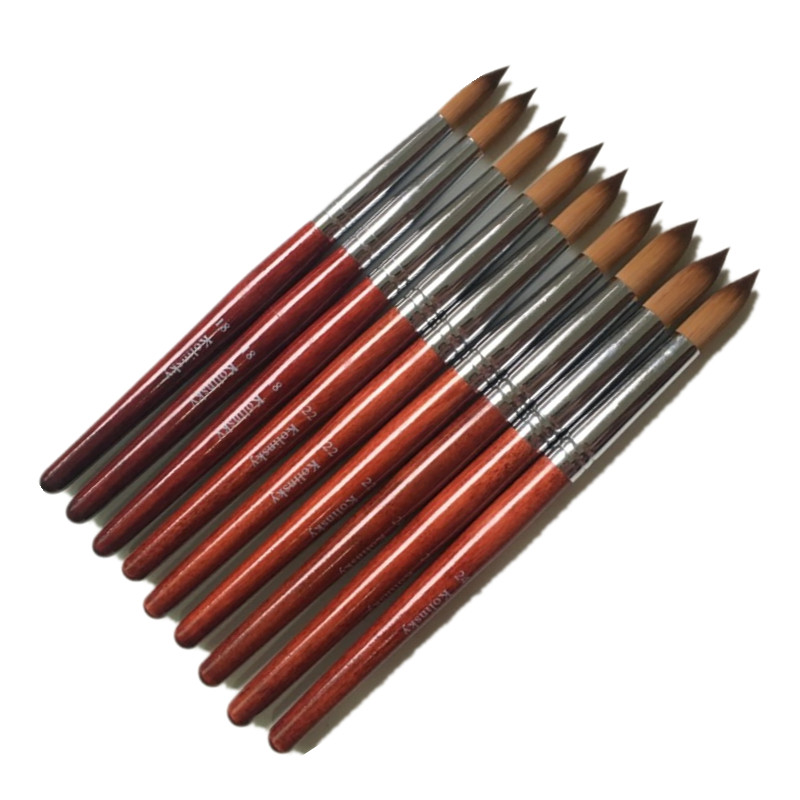 Red Wood 100% Kolinsky Sable Nail Art Sculpture Carving Brush Acrylic Liquid Powder Round Painting Manicure Tools Dotting