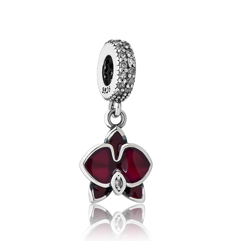 925 perles d'argent breloques pour bracelets à breloques pandora designer pour femme coupe cerise rouge fleur motif rayure ajourée